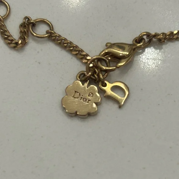 Christian Dior Golden Rhinestone Encrusted Padlock Necklace w/ Dior charm